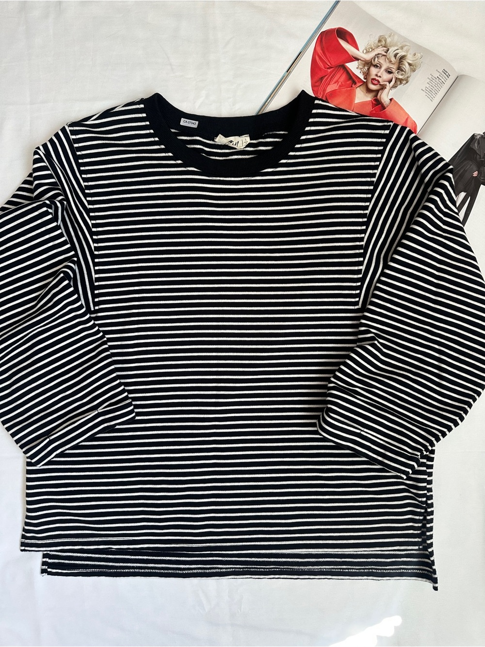 Black & White Striped Long Sleeve Tee - Classic Crewneck